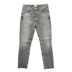 AGOLDE LA Nico Gray Distressed Denim Cropped High Rise Slim Jeans Womens 30